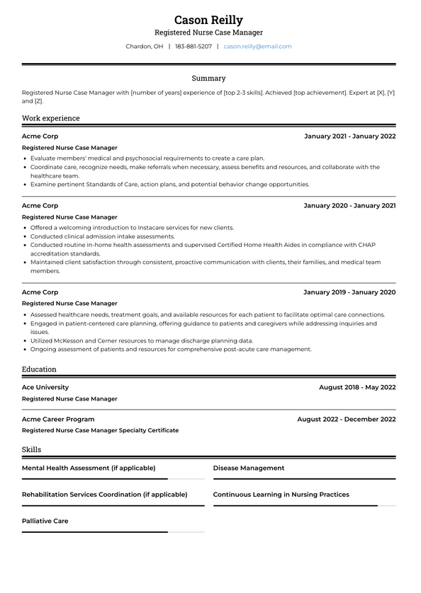 3+ Registered Nurse Case Manager Resume Examples and Templates