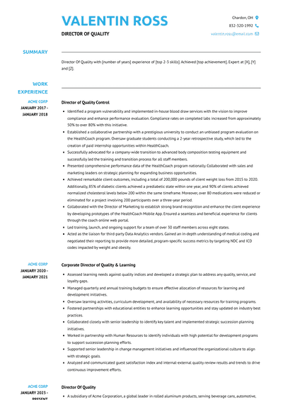 Director Of Quality Resume Examples and Templates