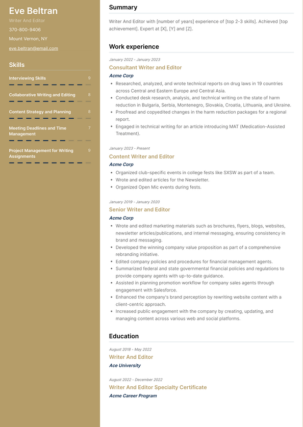 Writer And Editor Resume Examples and Templates