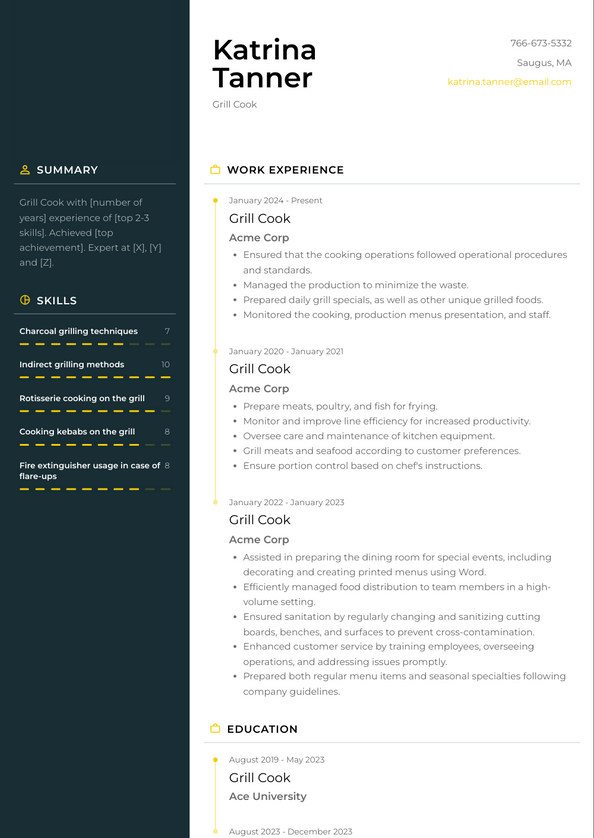 Grill Cook Resume Examples and Templates