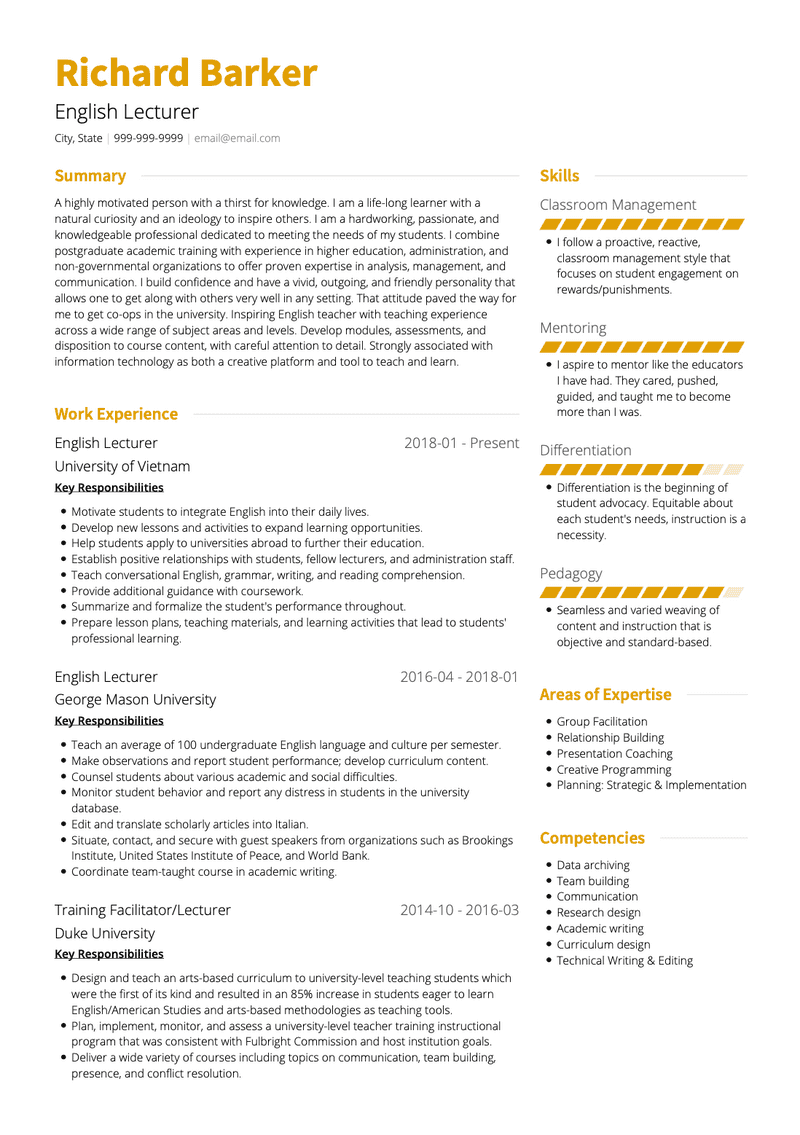best resume format for lecturer post