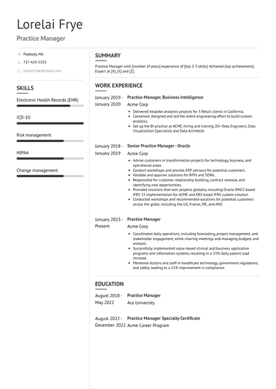 Practice Manager Resume Examples and Templates