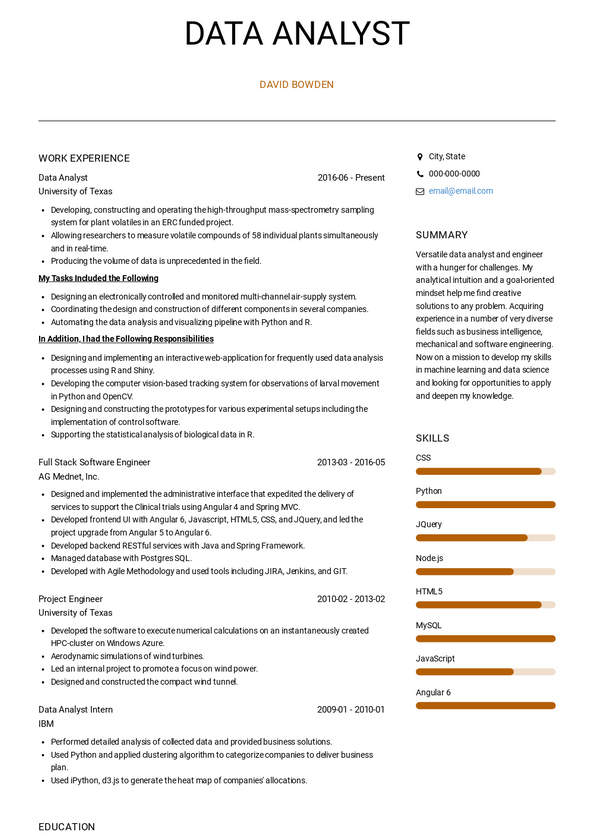 Data Analyst Resume Samples & Templates | VisualCV