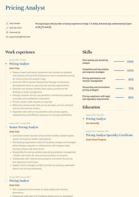 Pricing Analyst Resume Examples and Templates