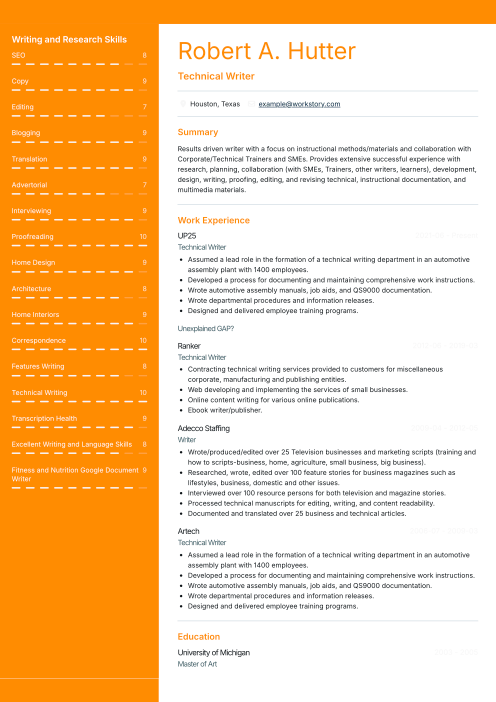 orange color resume template summit