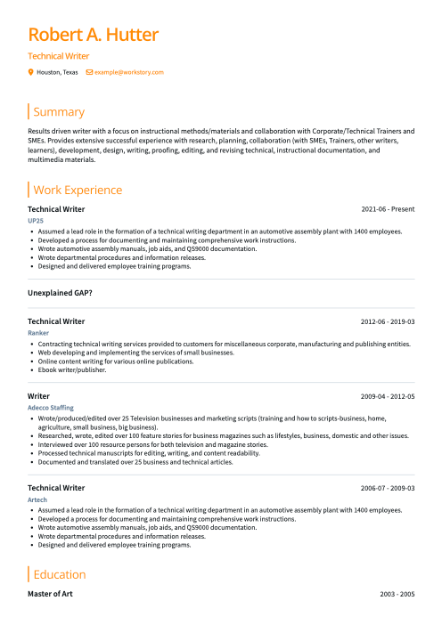 orange color resume template zenith