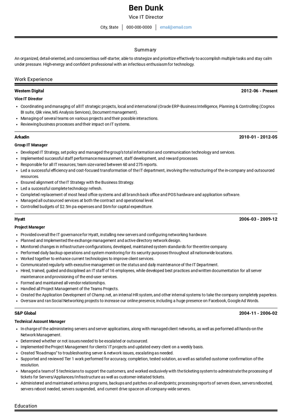 IT Director Resume Samples [+ 2 Examples] | VisualCV