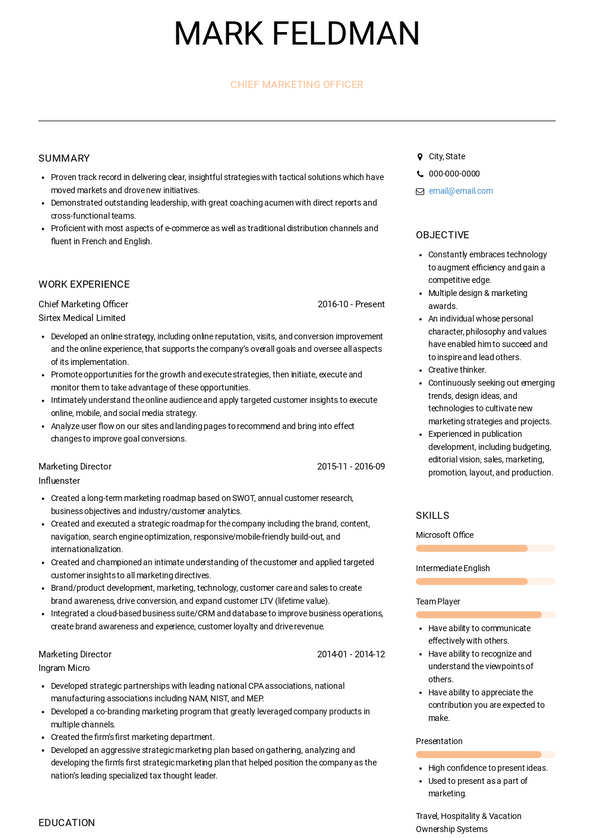 Chief Marketing Officer Resume Samples and Templates | VisualCV