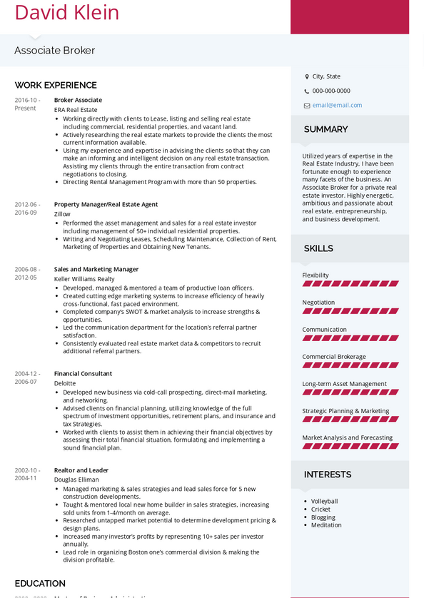 Associate Broker Resume Samples and Templates | VisualCV