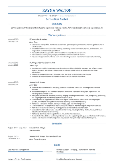 Service Desk Analyst Resume Examples and Templates