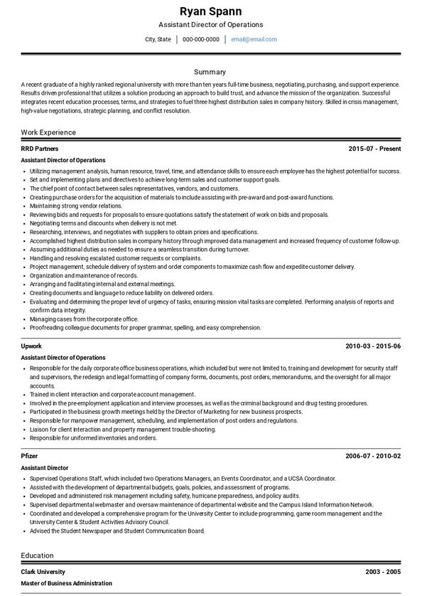 Assistant Director Resume Samples and Templates | VisualCV