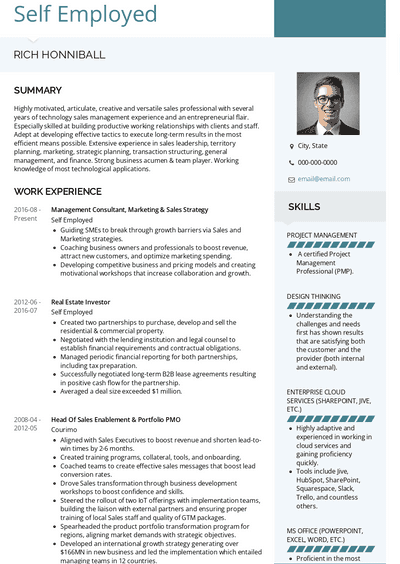 Self Employed Resume Samples [+ 3 Examples] | VisualCV