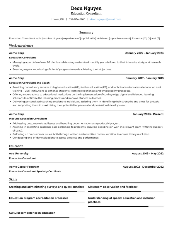 Education Consultant Resume Examples and Templates