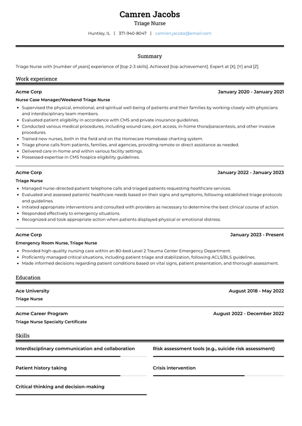 Triage Nurse Resume Examples and Templates