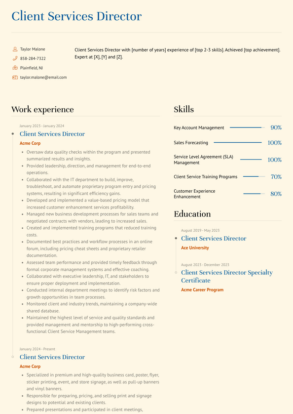 Client Services Director Resume Examples and Templates