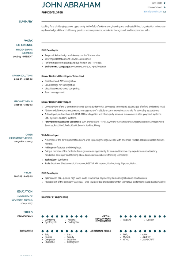 PHP Developer Resume Samples & Examples | VisualCV