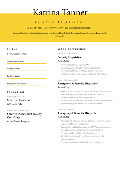 Security Dispatcher Resume Examples and Templates