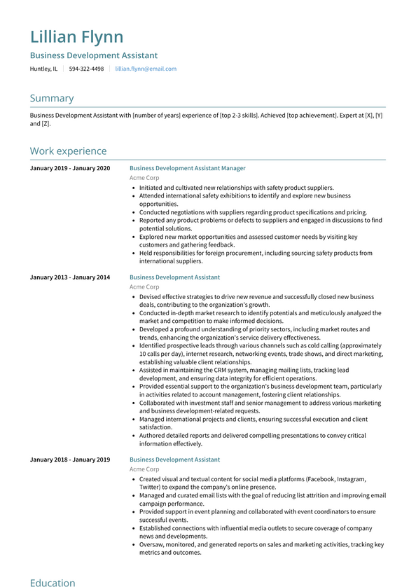 Business Development Assistant Resume Examples and Templates