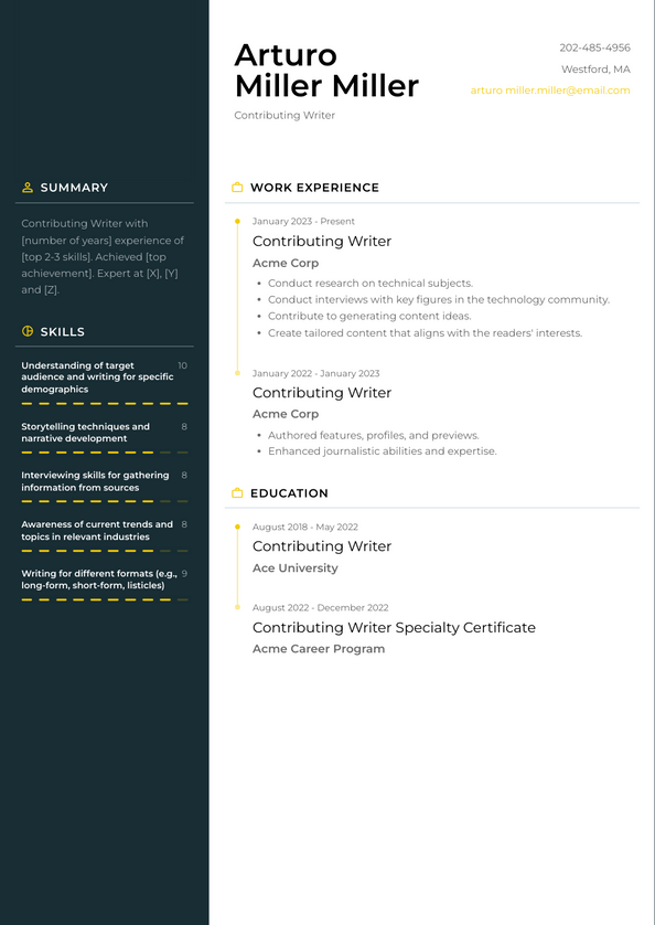 Contributing Writer Resume Examples and Templates