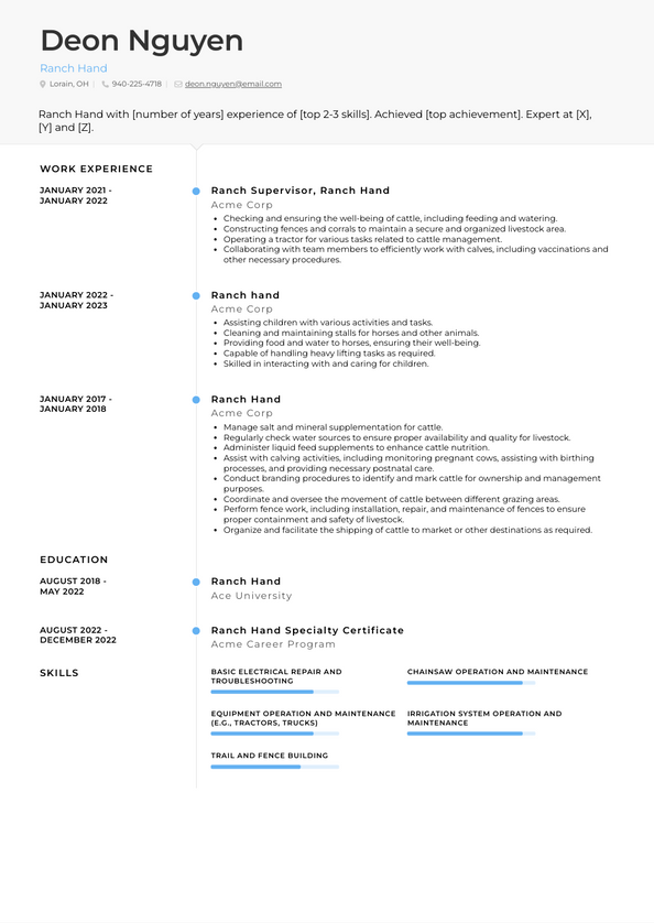 Ranch Hand Resume Examples and Templates