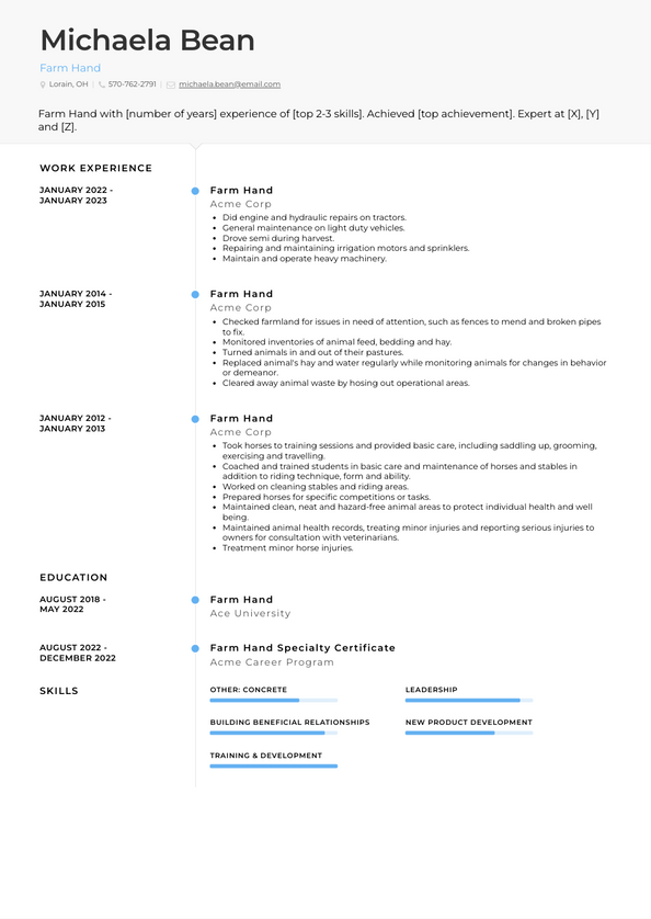 Farm Hand Resume Examples and Templates