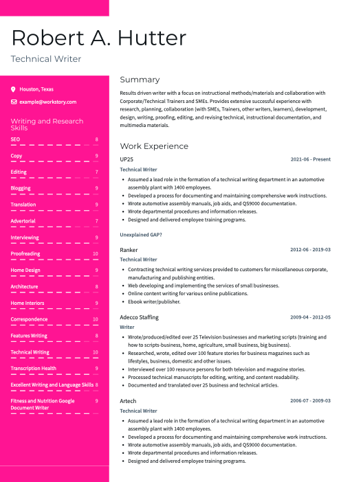 pink color resume template valiant