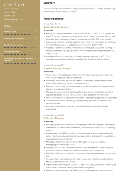 Security Manager Resume Examples and Templates