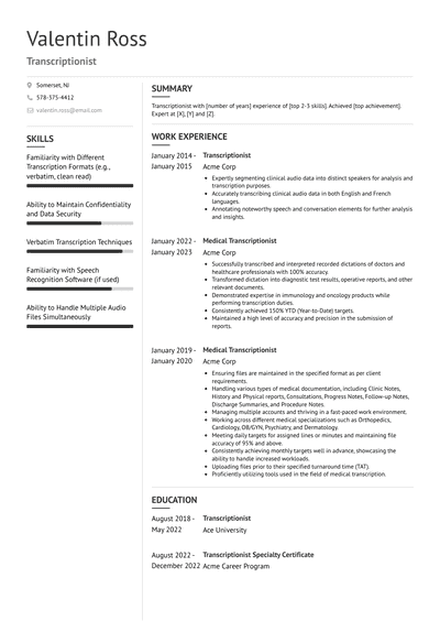 Transcriptionist Resume Examples And Templates