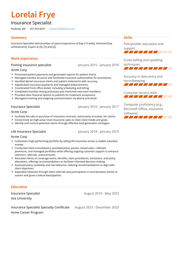 Insurance Specialist Resume Examples and Templates