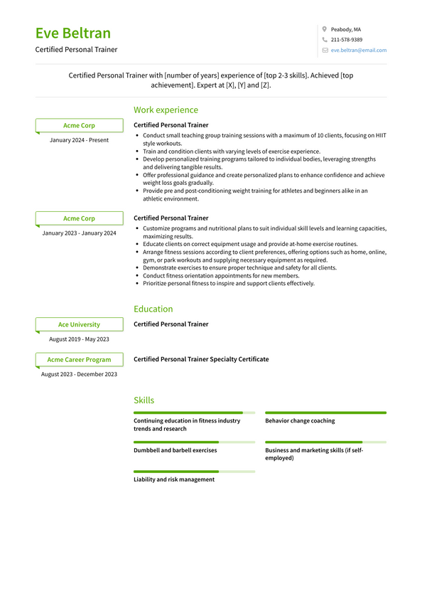 Certified Personal Trainer Resume Examples and Templates