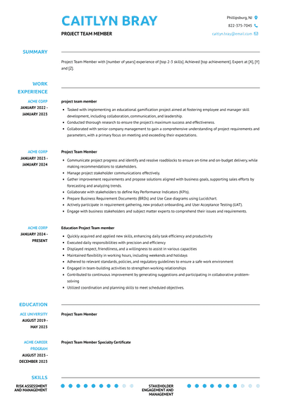 Project Team Member Resume Examples and Templates