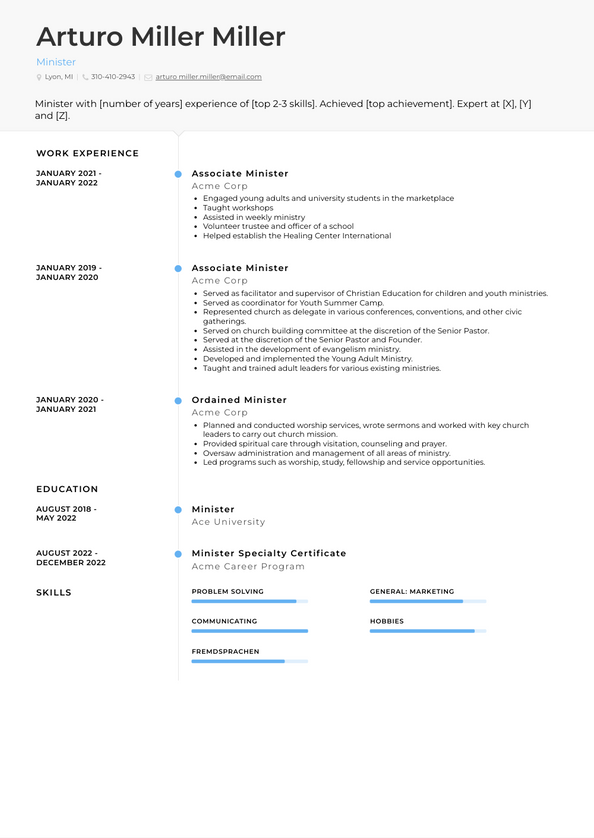 3+ Minister Resume Examples and Templates