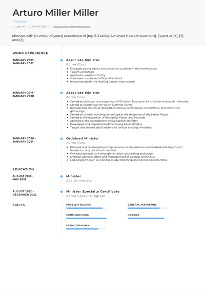 3+ Minister Resume Examples and Templates