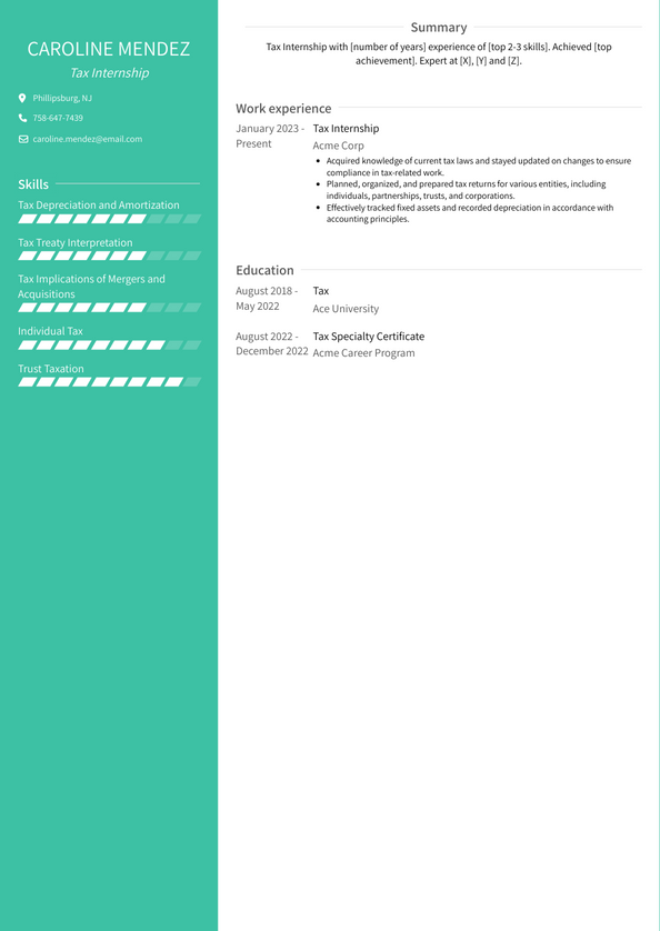 Tax Internship Resume Examples and Templates