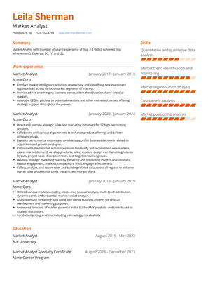 Market Analyst Resume Sample and Template