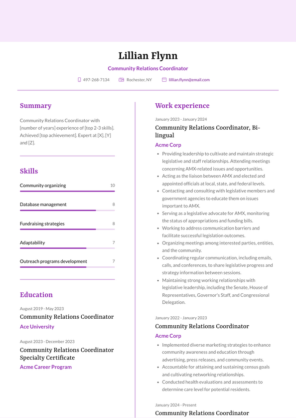 Community Relations Coordinator Resume Examples and Templates