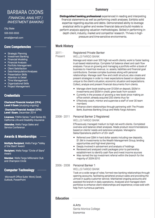 Real Professional CV Example & Sample Directory | VisualCV