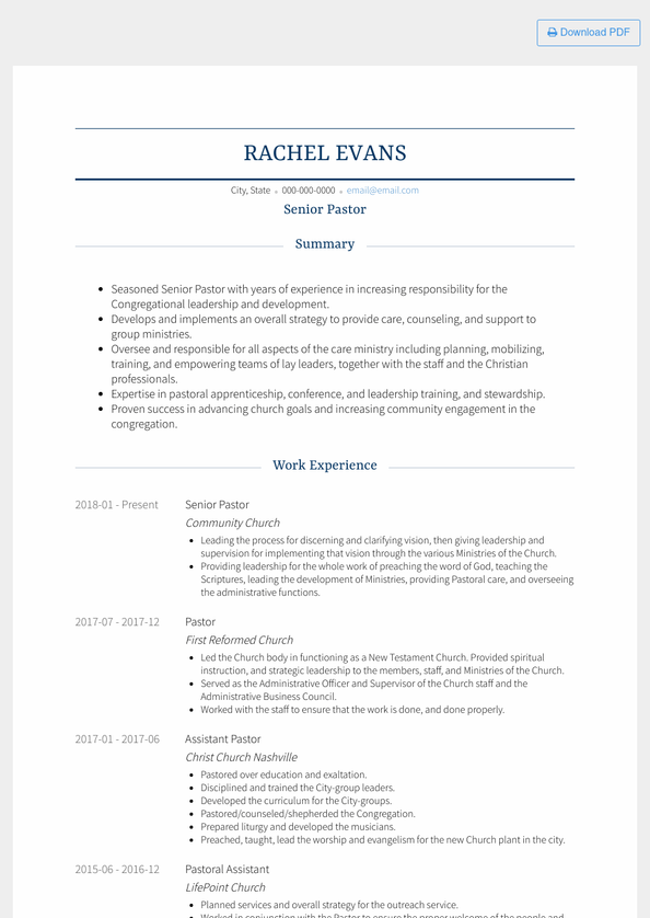 professional pastor of growth resume template free