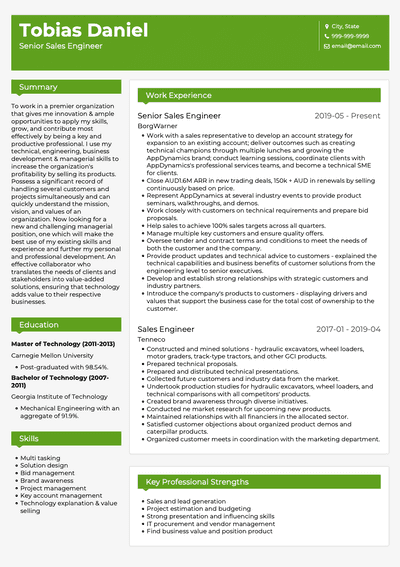 Sales Engineer CV Examples & Templates | VisualCV