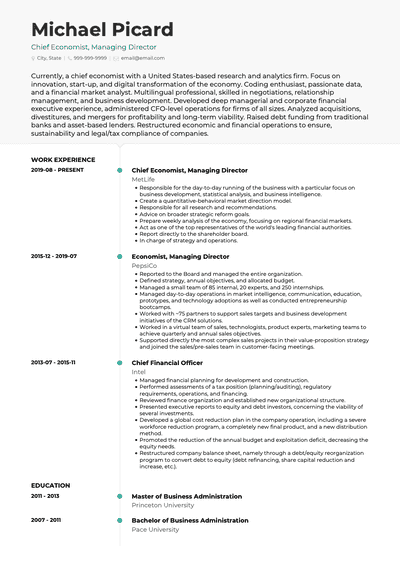 Economist CV Examples & Templates | VisualCV