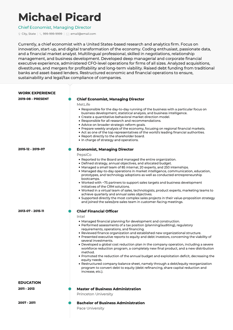 Economist CV Examples Templates VisualCV