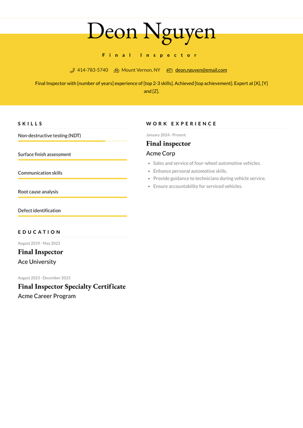 Final Inspector Resume Examples and Templates