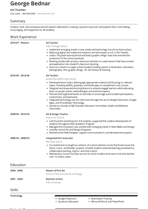 Art Teacher Resume Samples and Templates | VisualCV