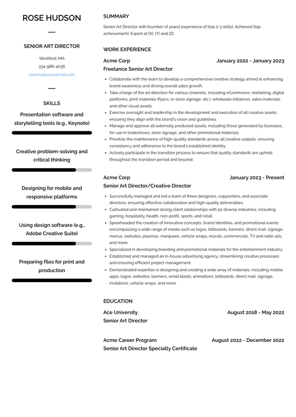 Senior Art Director Resume Examples and Templates