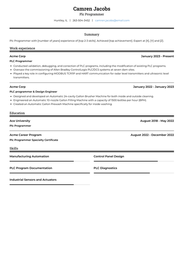 Plc Programmer Resume Examples And Templates 8441