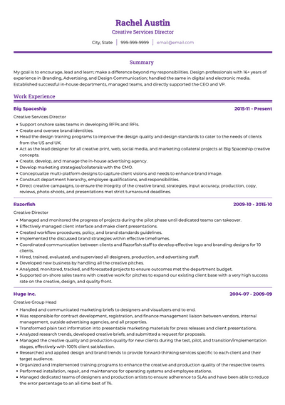 Creative Director CV Examples & Templates | VisualCV