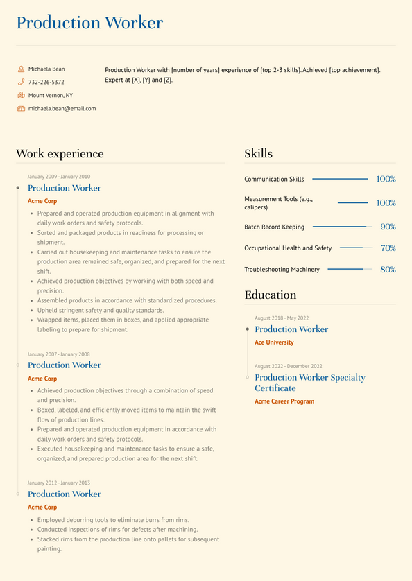 Production Worker Resume Examples and Templates