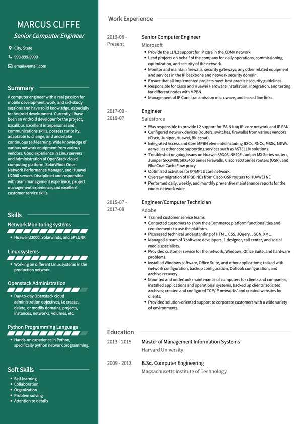 Computer Engineer CV Examples & Templates | VisualCV