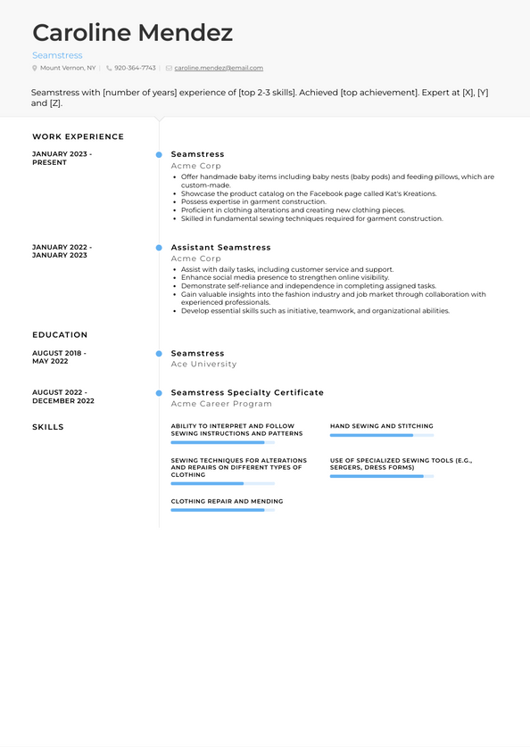 Seamstress Resume Examples and Templates