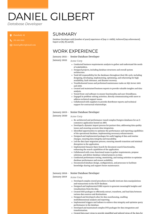 Database Developer Resume Examples and Templates